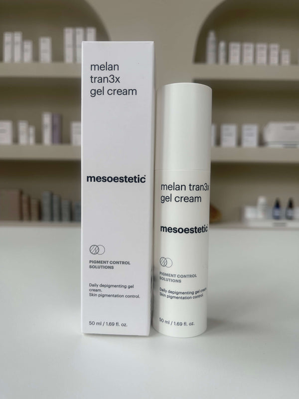 Mesoestetic Melan tran3x gel cream | Een beschermende gel-crème speciaal ontwikkeld voor de behandeling van pigmentvlekken en acne littekens | Voor 15:00 besteld, dezelfde dag verzonden!