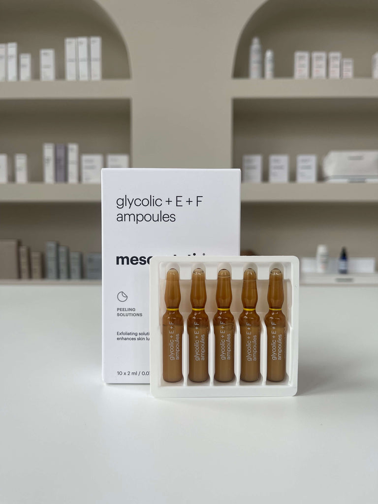 Mesoestetic glycolic + E + F ampoules | Een intensieve behandeling die de huidvernieuwing versnelt | Voor 15:00 besteld, dezelfde dag verzonden!