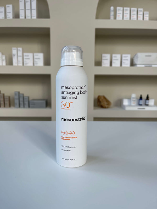 Mesoprotech Body Sun Mist is een onzichtbare mist voor het lichaam met beschermingsfactor SPF 30+ | Voor 15:00 besteld, dezelfde dag verzonden!